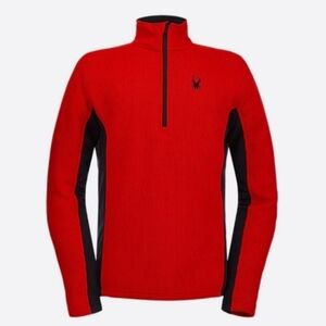 Spyder Mens Outbound Sweater Jacket Red Black Ribbed Knit Half Zip Pullover XL